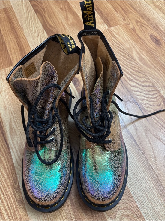 Dr. Martens Shoes - Dr. Martens AirWair Iridescent Sand Suede Leather Rainbow Ray Boots Size 7L
